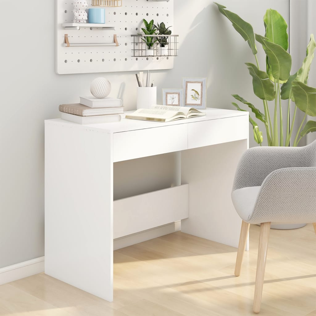 Sleek White Engineered Wood Desk 101x50x76.5 cm