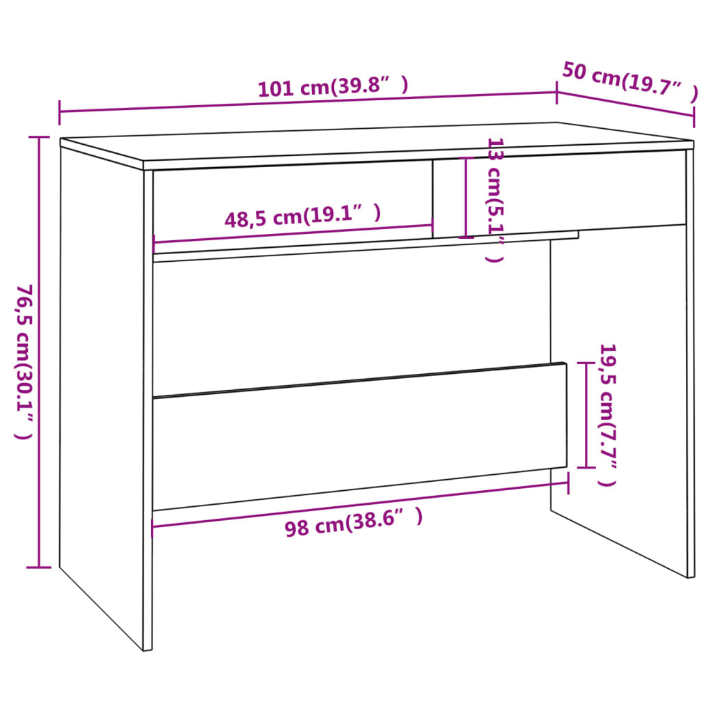 Concrete Grey Desk, 101x50x76.5 cm, Engineered Wood