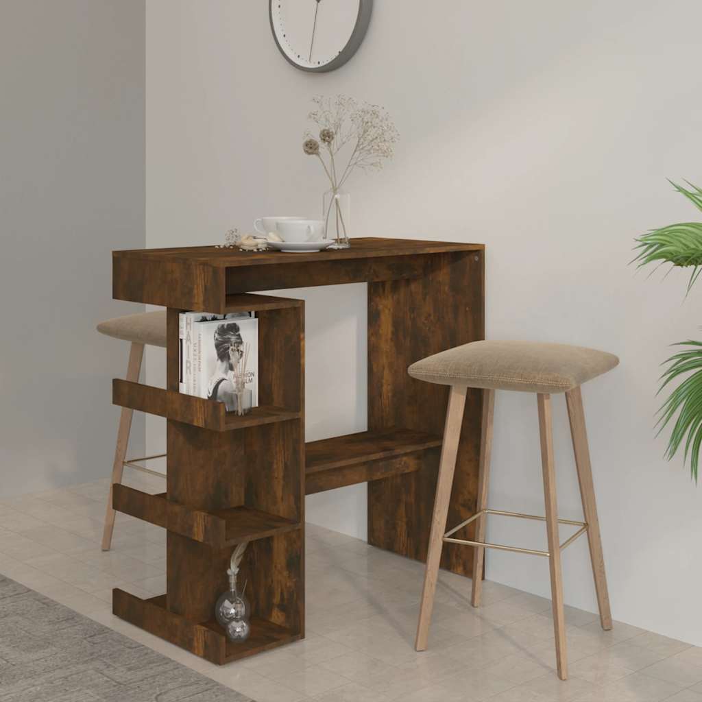 Smoked Oak Bar Table with Storage Rack, Engineered Wood, 100x50x101.5cm