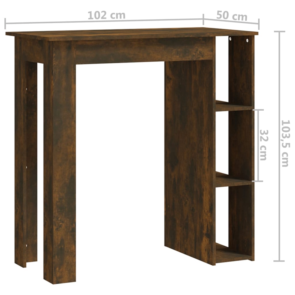 Smoked Oak Bar Table with Shelf, Engineered Wood, 102x50x103.5 cm