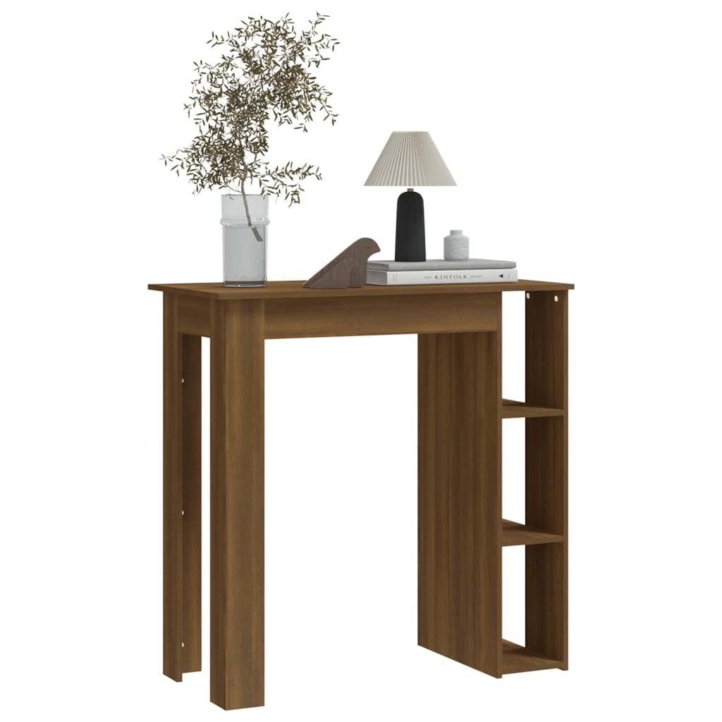Brown Oak Bar Table with Shelf - 102x50x103.5 cm, Engineered Wood