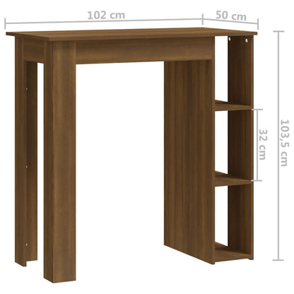 Brown Oak Bar Table with Shelf - 102x50x103.5 cm, Engineered Wood
