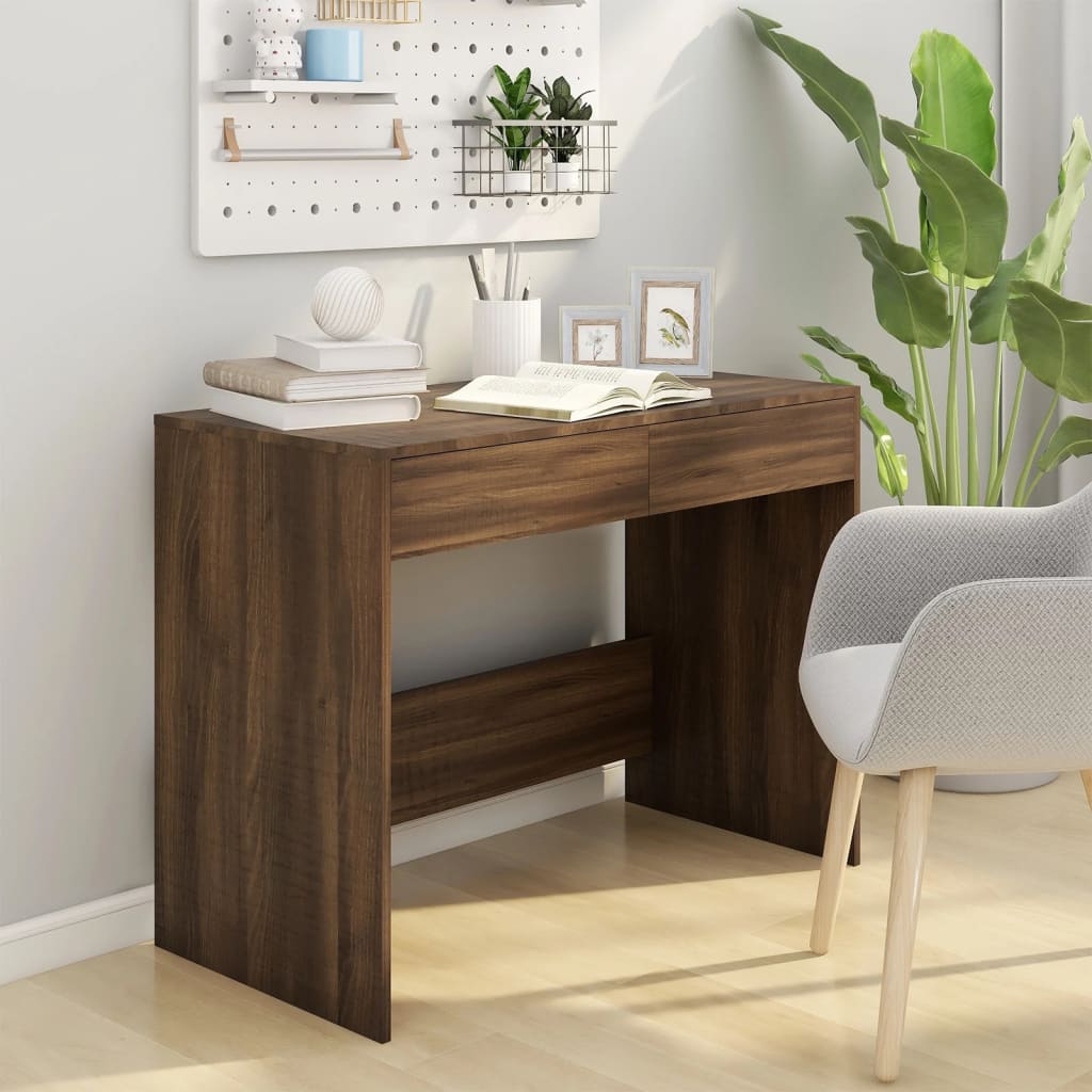 Brown Oak Desk - 101x50x76.5 cm, Engineered Wood办公桌