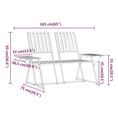 Elegant Black Steel 2-Seater Garden Bench, 165 cm