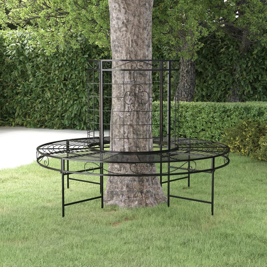 Black Steel Round Tree Bench Ø137 cm - Stylish Outdoor Seating