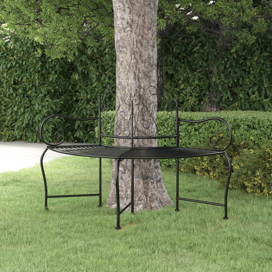 Elegant Black Steel Tree Bench, 150 cm – Stylish & Durable Seating