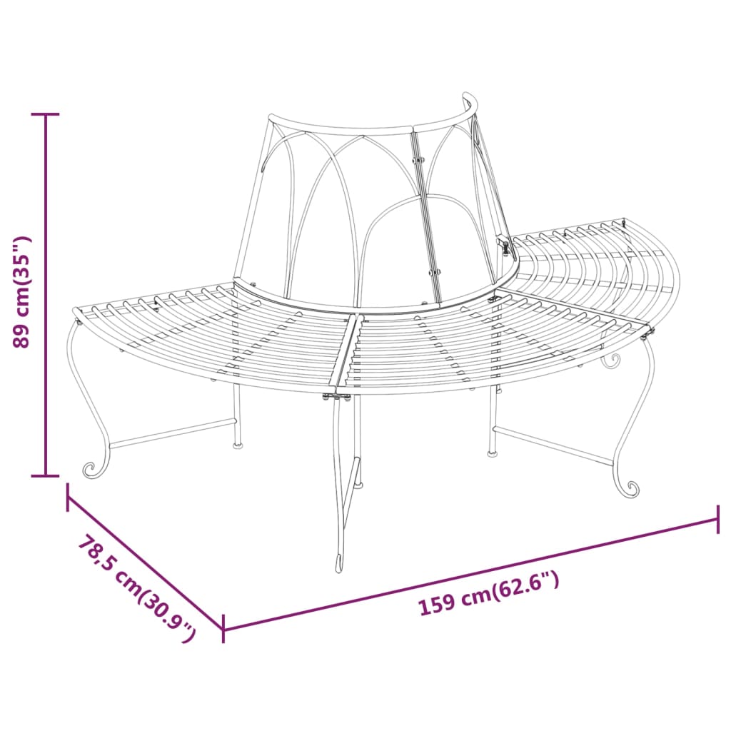 Elegant Black Steel Half Round Tree Bench Ø159 cm