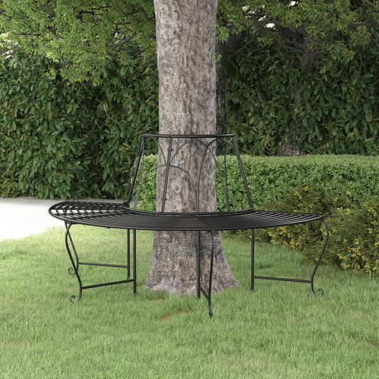 Elegant Black Steel Half Round Tree Bench Ø159 cm