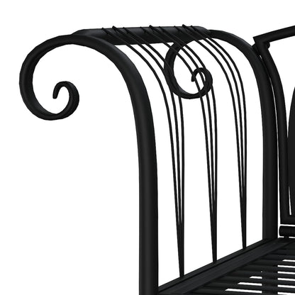 Black Steel 2-Seater Garden Bench - 128 cm Outdoor Seating