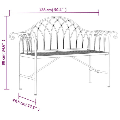Black Steel 2-Seater Garden Bench - 128 cm Outdoor Seating