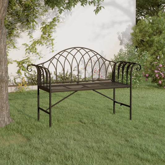Black Steel 2-Seater Garden Bench - 128 cm Outdoor Seating