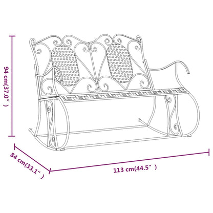 Black Steel 2-Seater Rocking Bench - 113 cm Comfortable Outdoor Seat