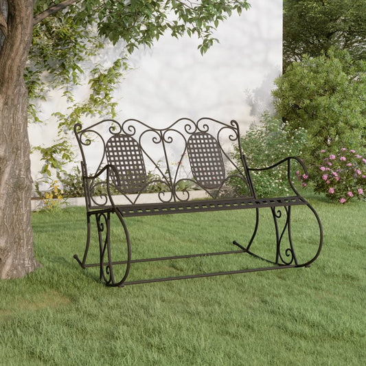 Black Steel 2-Seater Rocking Bench - 113 cm Comfortable Outdoor Seat