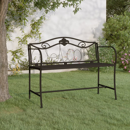 Stylish Black Steel 2-Seater Garden Bench - 104 cm