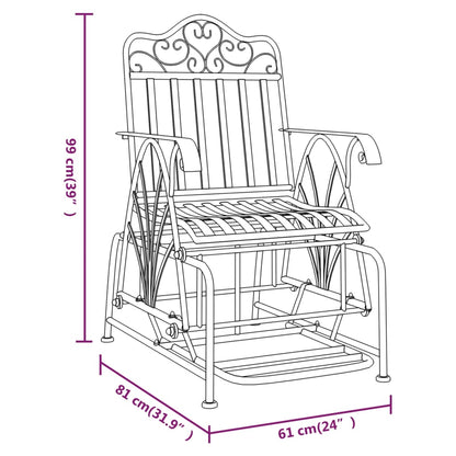 Elegant Black Steel Glider Bench - 61 cm Sturdy Outdoor Seating