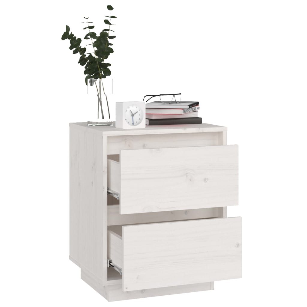 White Solid Pine Bedside Cabinet, 40x35x50 cm - Elegant & Compact