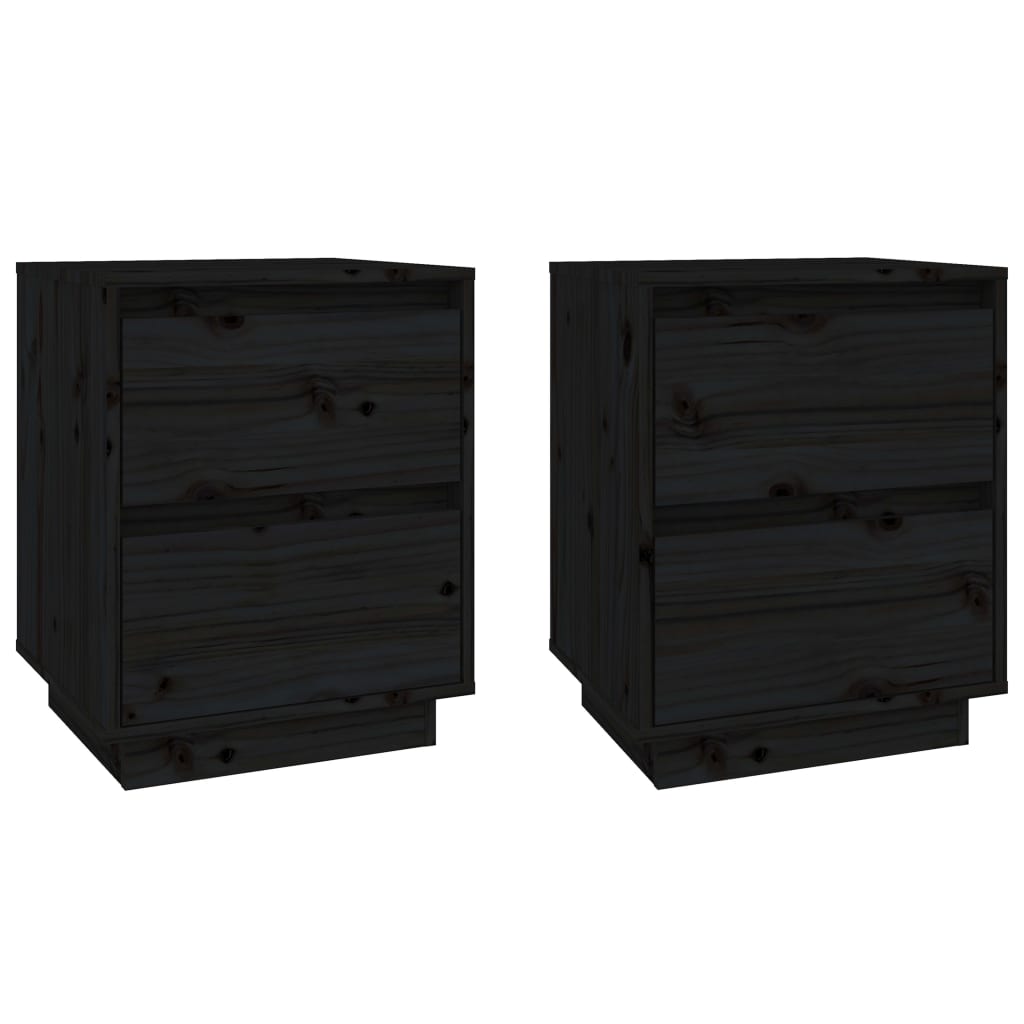 Set of 2 Black Pine Bedside Cabinets 40x35x50 cm - Solid Wood