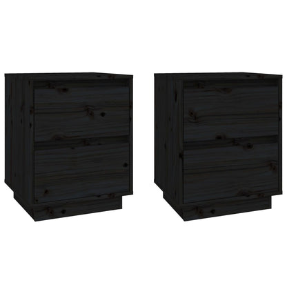 Set of 2 Black Pine Bedside Cabinets 40x35x50 cm - Solid Wood