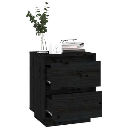 Set of 2 Black Pine Bedside Cabinets 40x35x50 cm - Solid Wood