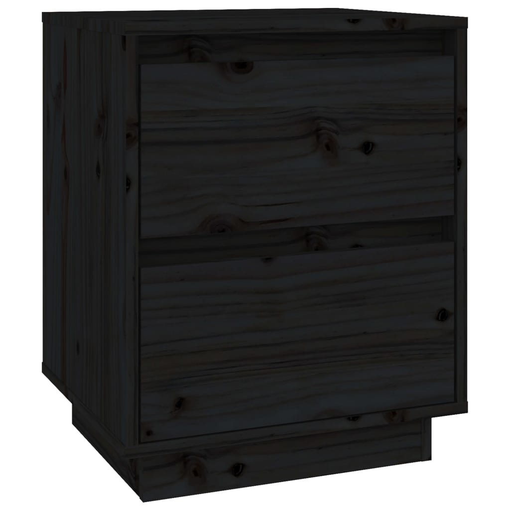 Set of 2 Black Pine Bedside Cabinets 40x35x50 cm - Solid Wood