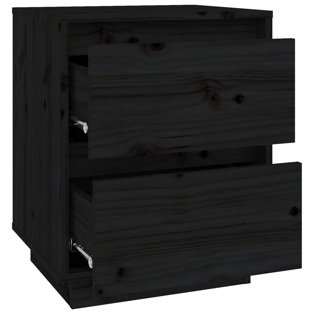 Set of 2 Black Pine Bedside Cabinets 40x35x50 cm - Solid Wood