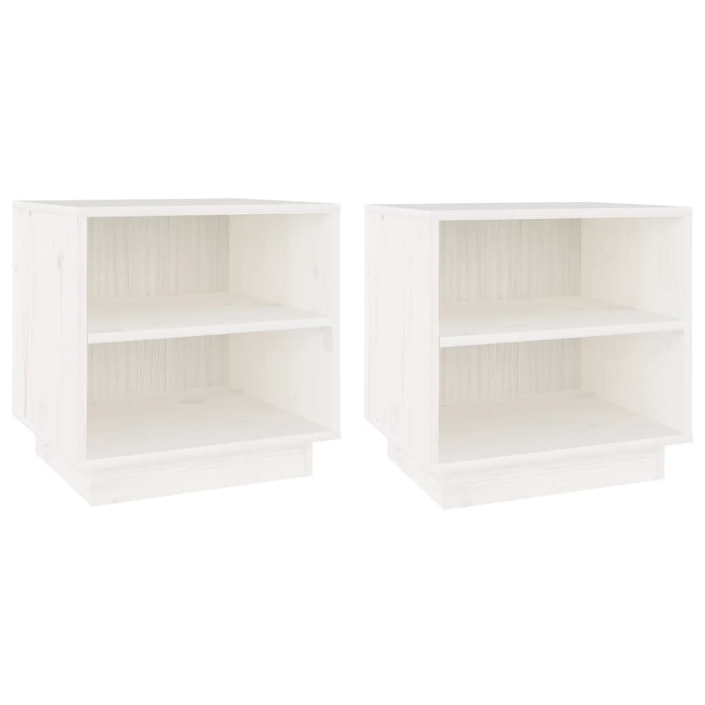White Solid Pine Bedside Cabinets - Set of 2, 40x34x40 cm