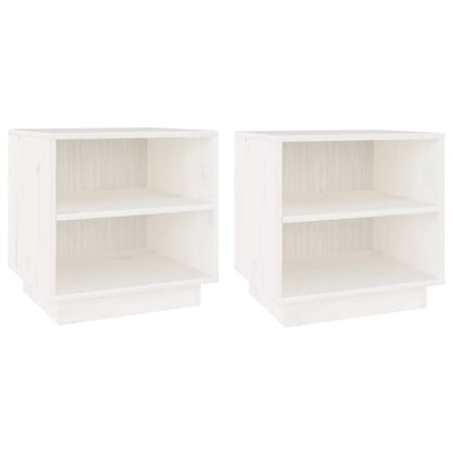 White Solid Pine Bedside Cabinets - Set of 2, 40x34x40 cm