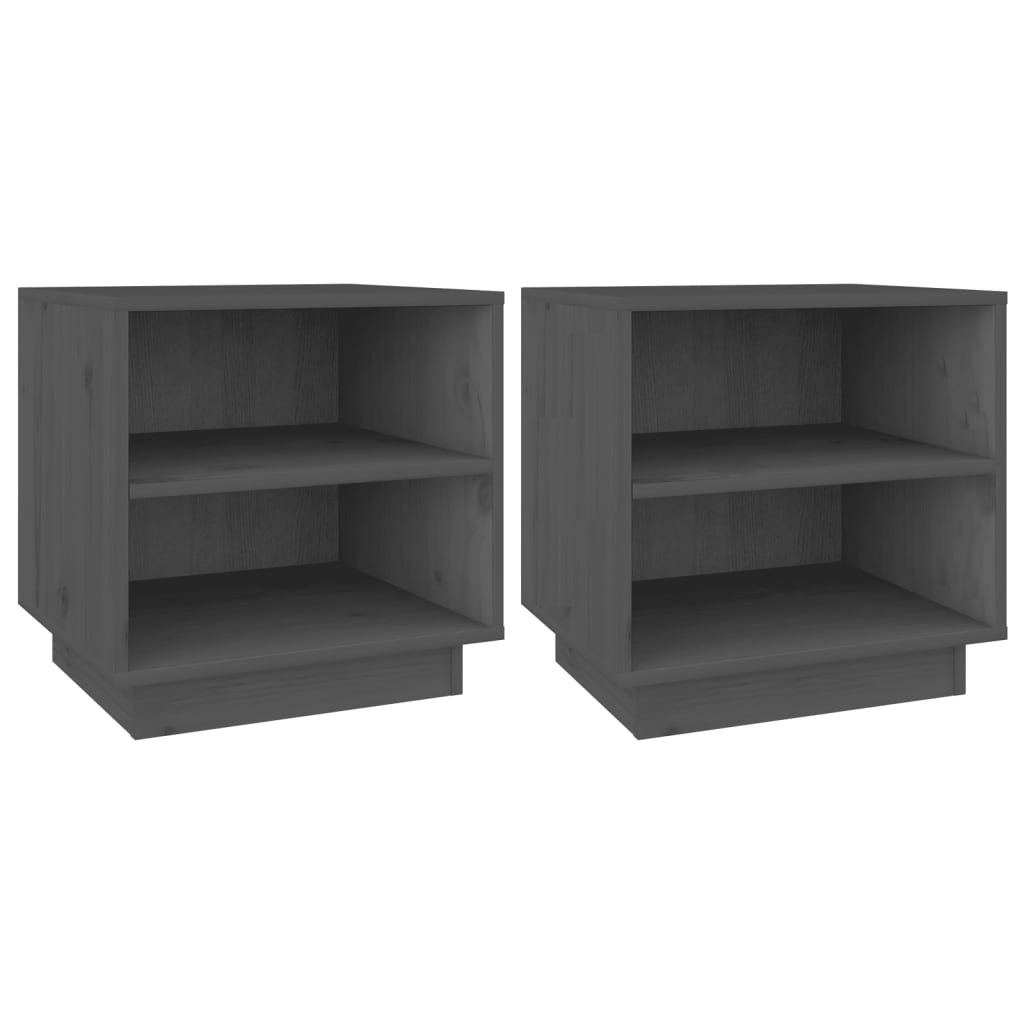 Solid Wood Grey Bedside Cabinets, Set of 2, 40x34x40 cm