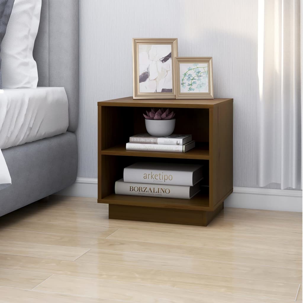 Solid Pine Bedside Cabinet, Honey Brown, 40x34x40 cm