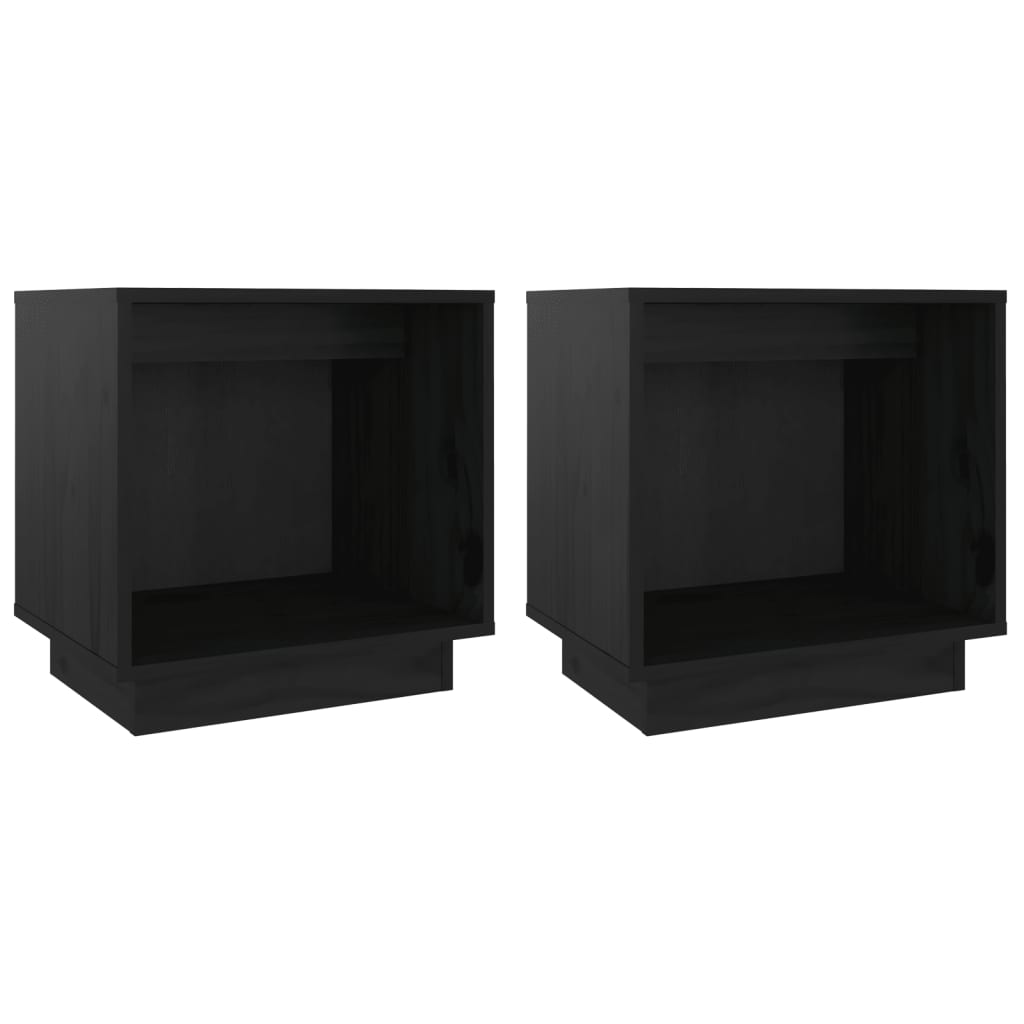 Solid Wood Pine Bedside Cabinets 2 pcs - Black, 40x30x40 cm