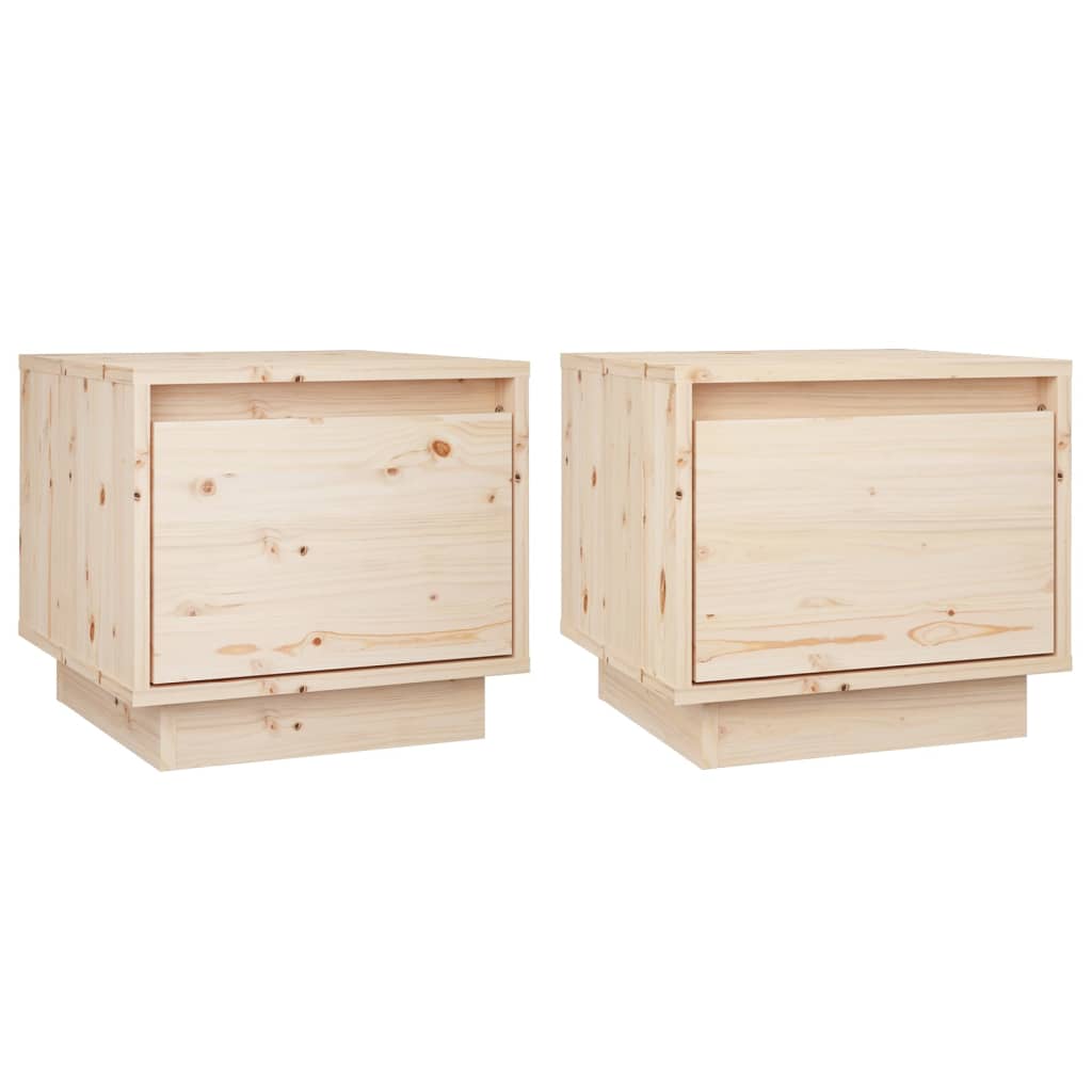 Solid Pine Bedside Cabinets 2 pcs, 35x34x32 cm - Natural Wood Finish