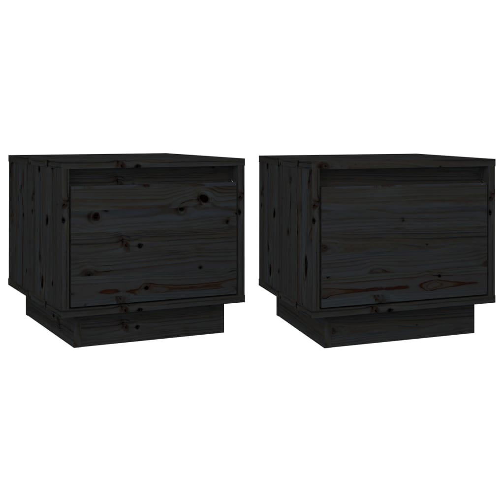 Black Solid Pine Bedside Cabinets Set, 2 pcs, 35x34x32 cm