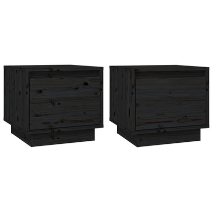 Black Solid Pine Bedside Cabinets Set, 2 pcs, 35x34x32 cm