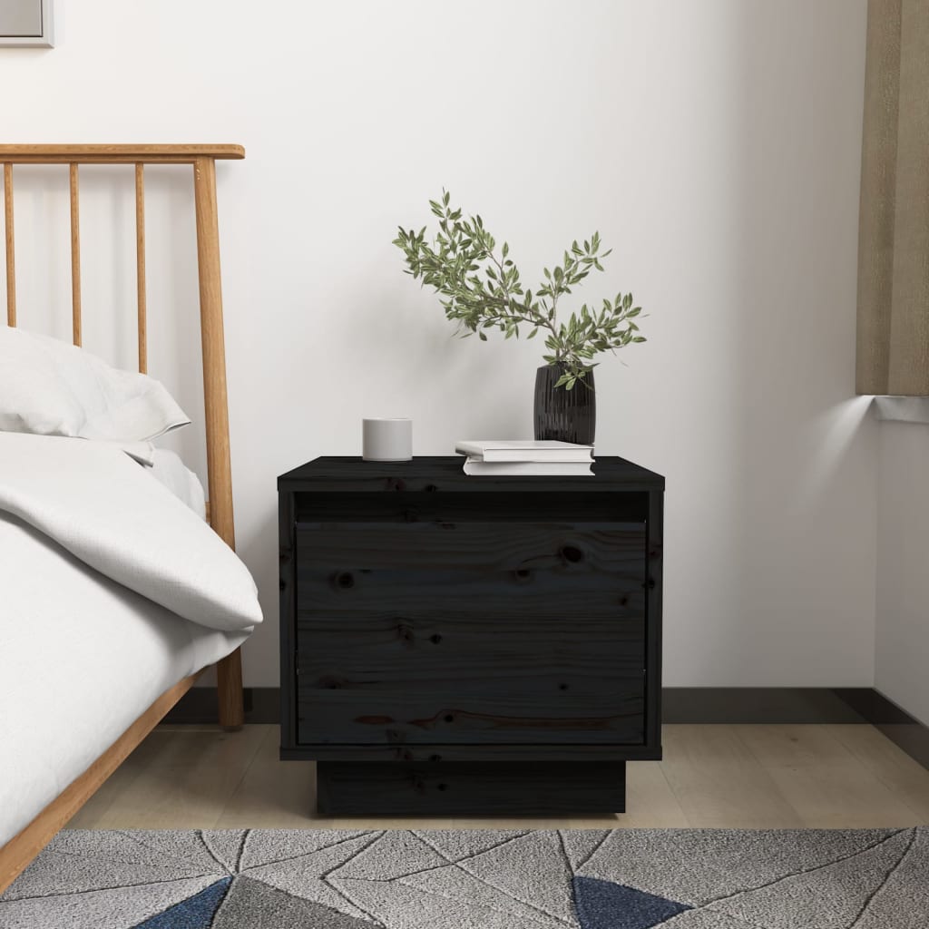 Black Solid Pine Bedside Cabinets Set, 2 pcs, 35x34x32 cm