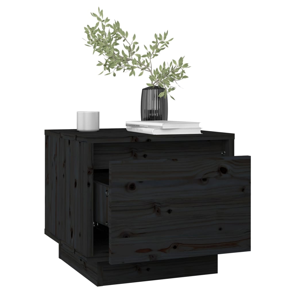 Black Solid Pine Bedside Cabinets Set, 2 pcs, 35x34x32 cm