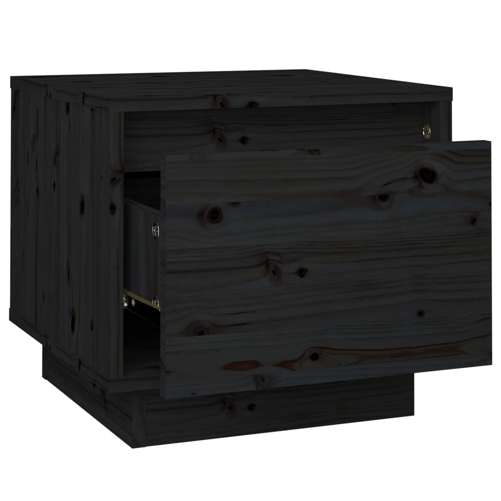 Black Solid Pine Bedside Cabinets Set, 2 pcs, 35x34x32 cm
