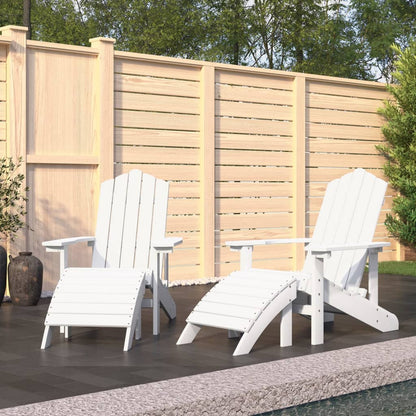 White HDPE Garden Adirondack Chairs Set of 2 with Footstools