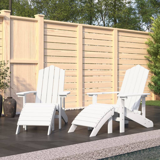 White HDPE Garden Adirondack Chairs Set of 2 with Footstools