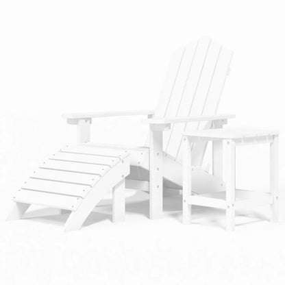 White HDPE Garden Adirondack Chair Set with Footstool & Table