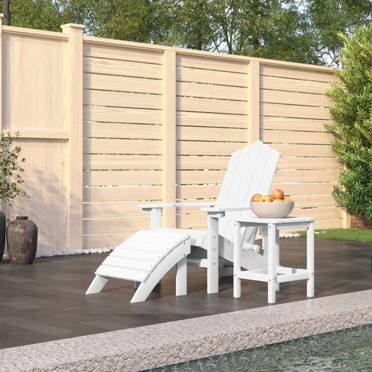 White HDPE Garden Adirondack Chair Set with Footstool & Table