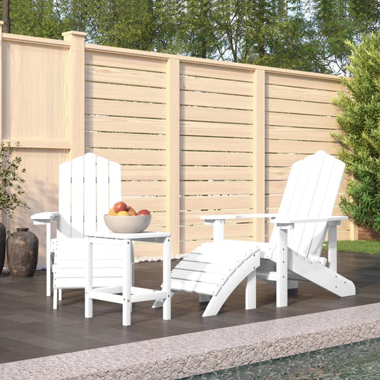 White HDPE Adirondack Chairs Set with Footstool & Table - Garden Ready