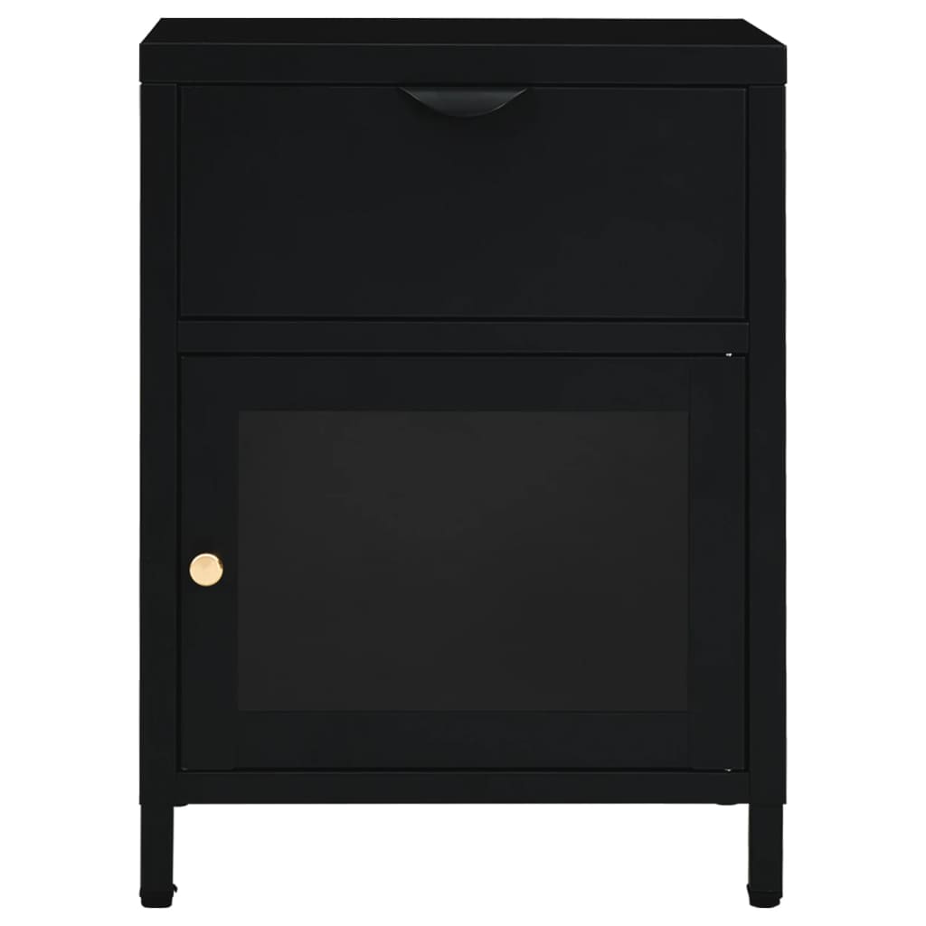 Black Steel & Glass Nightstands, Set of 2 – 40x30x54.5 cm