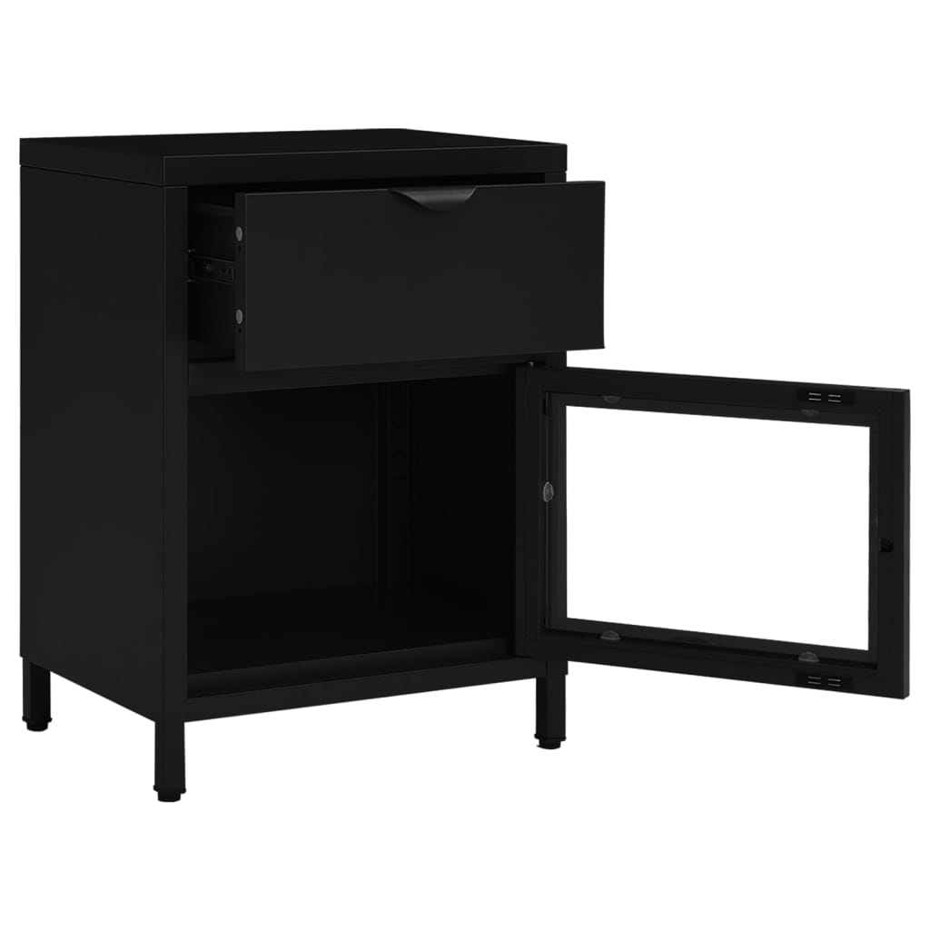 Black Steel & Glass Nightstands, Set of 2 – 40x30x54.5 cm