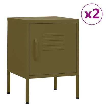 Olive Green Steel Nightstands Set of 2 - Modern 35x35x51 cm
