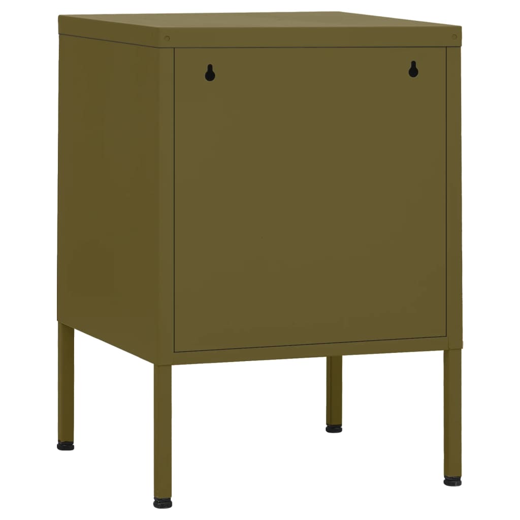 Olive Green Steel Nightstands Set of 2 - Modern 35x35x51 cm