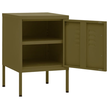 Olive Green Steel Nightstands Set of 2 - Modern 35x35x51 cm