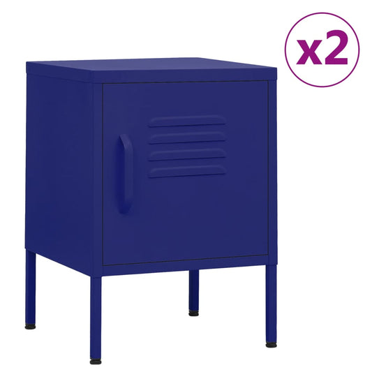 Navy Blue Steel Nightstands Set of 2 - 35x35x51 cm