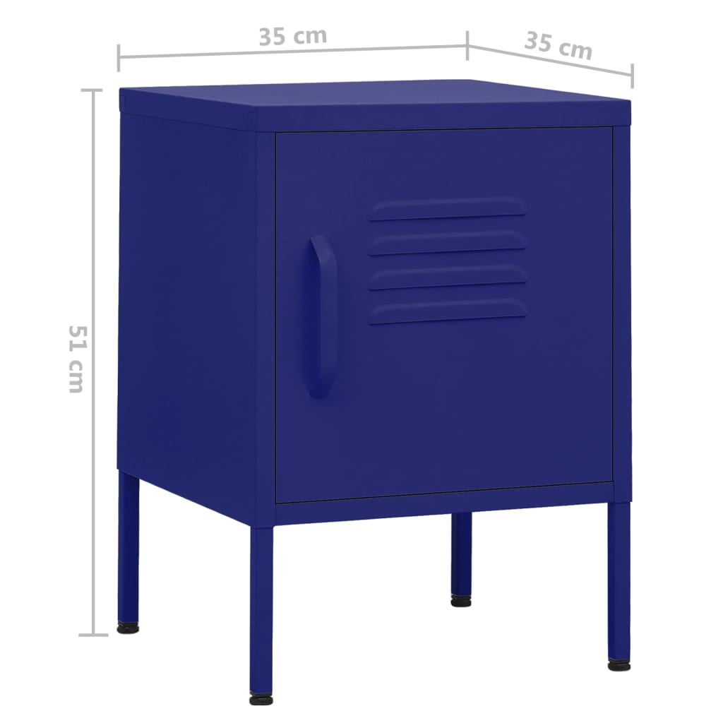 Navy Blue Steel Nightstands Set of 2 - 35x35x51 cm
