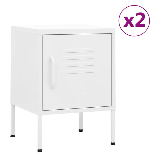 Set of 2 White Steel Nightstands - Modern 35x35x51 cm Design