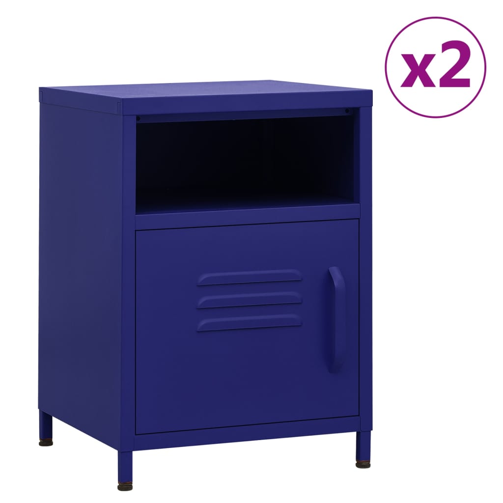 Navy Blue Steel Nightstands Set of 2, 35x35x51 cm